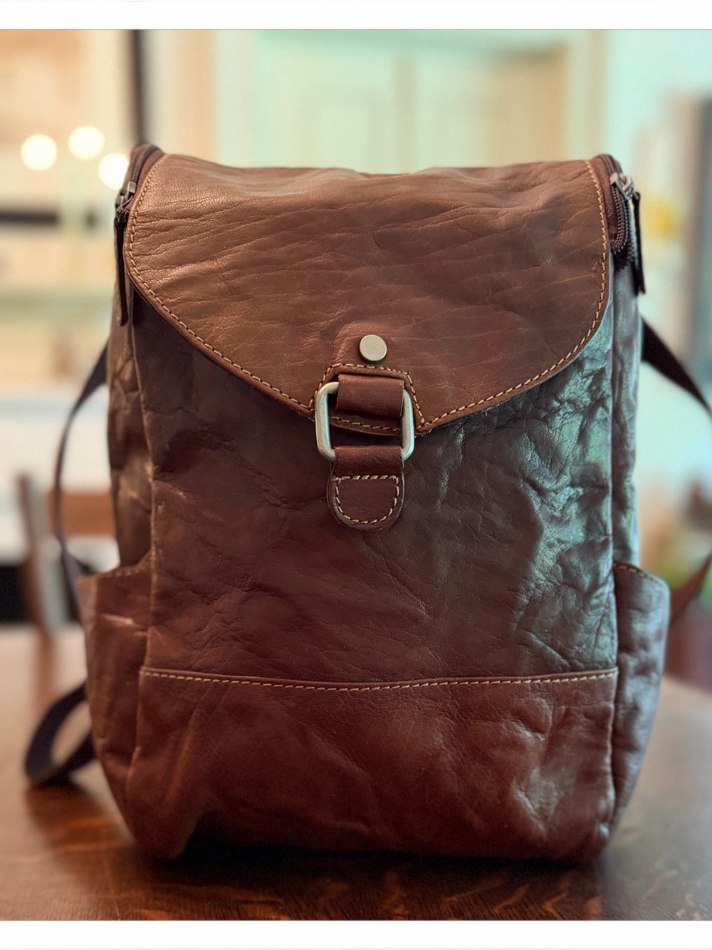 Jack Georges Brown Crossbody/Backpack Bag Adj. Strap Buckle Pockets  Lined